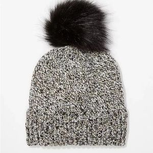 Shimmer knit pom pom hat